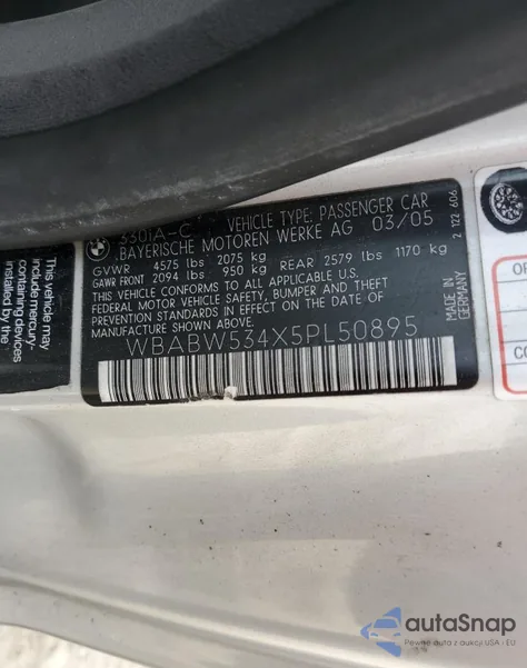 2005 BMW 330 Ci из США, поврежденный, VIN WBABW534X5PL50895